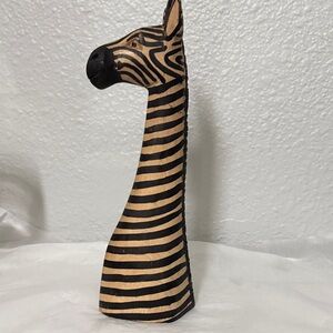 Zebra Head 10" Hand Carved Wooden Sculpture.